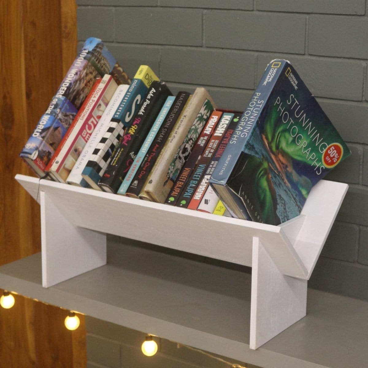 Barish Book Rack (Table Top) For Larger Books White BH0141WE Best Home Decor Handcrafted