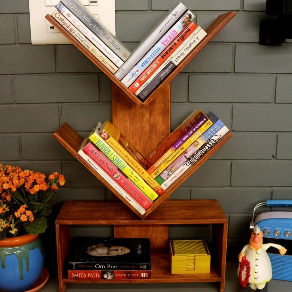 <img src="book-stand.jpg" alt="Handmade book stand with multiple shelves, perfect for organizing books in the bedroom, living room, or dining room.">
