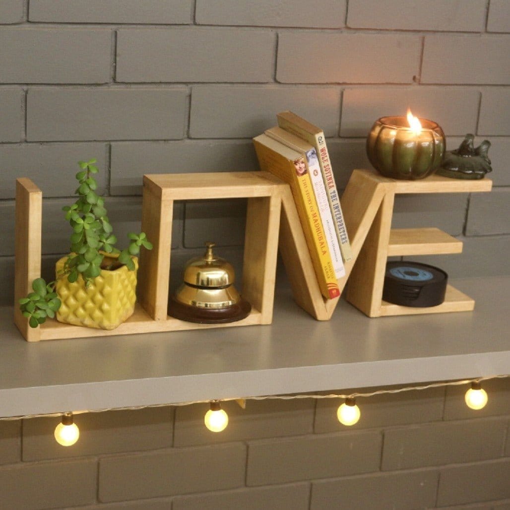 Barish Love (Table Shelf) Rubberwood BH0097RW Best Home Decor Handcrafted