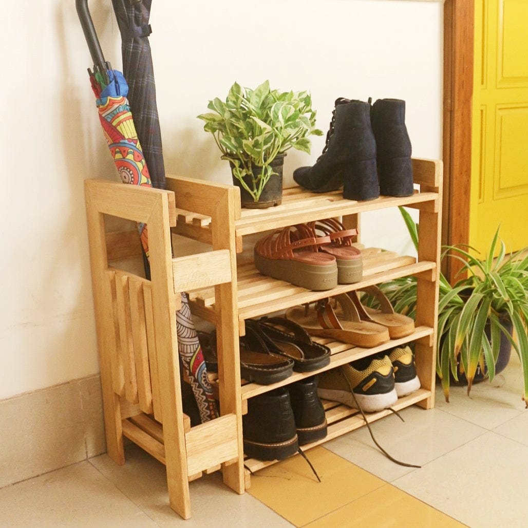 Barish Shoe Rack with Umbrella Stand Rubberwood BH0142RW Best Home Decor Handcrafted