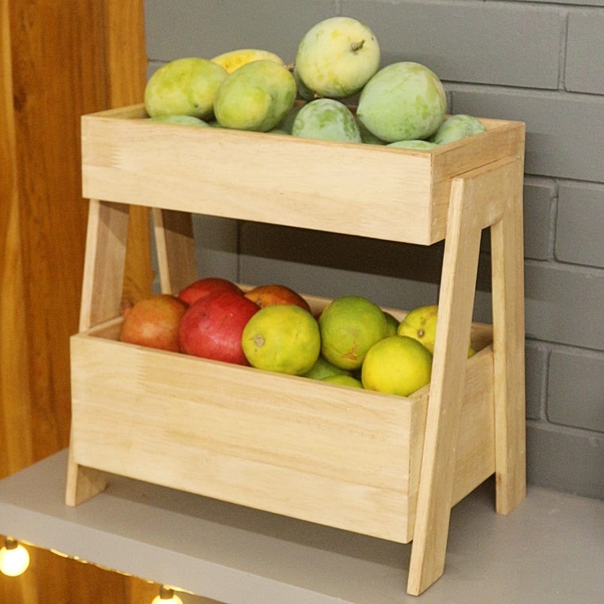 Barish Veg & Fruit Basket 2 Tier Rubberwood BH0138RW Best Home Decor Handcrafted