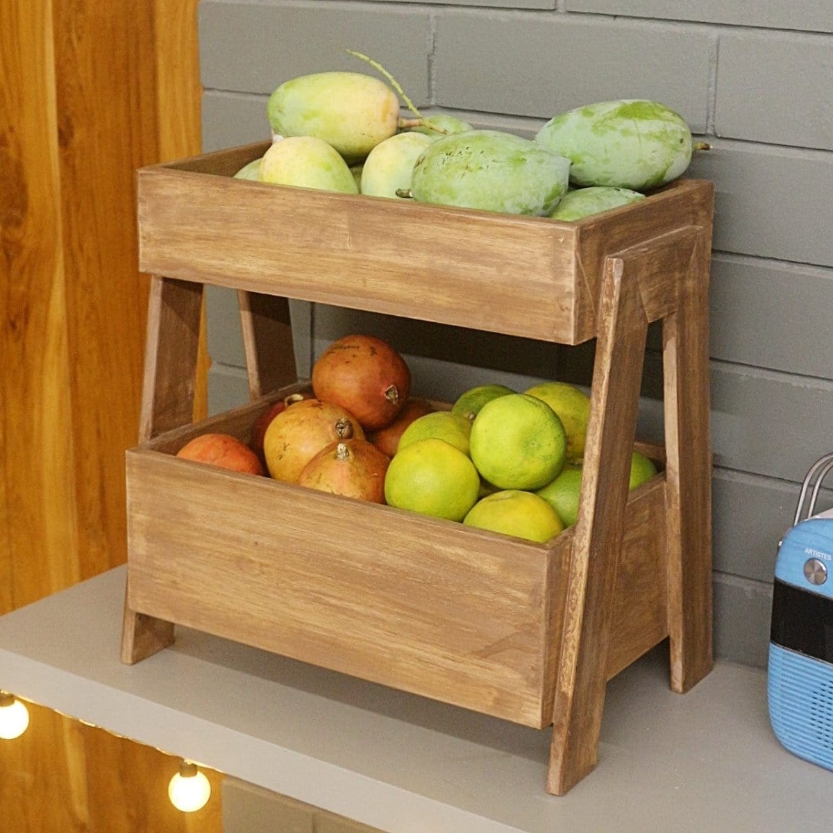 Barish Veg & Fruit Basket 2 Tier Walnut BH0138WT Best Home Decor Handcrafted