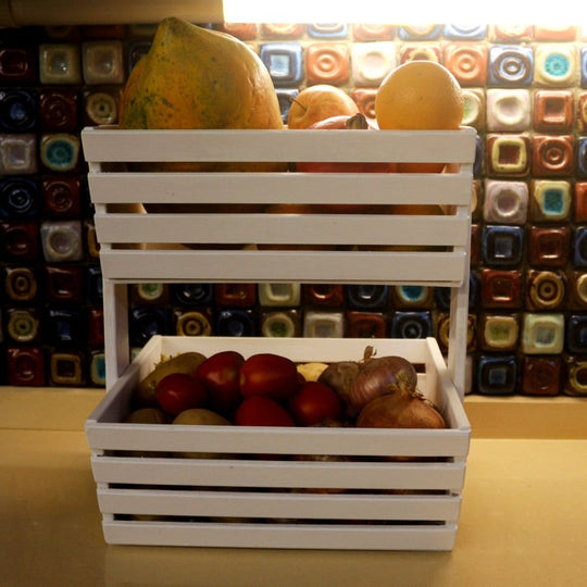 Barish Veg & Fruit Basket 2 Tier White BH0057WE Best Home Decor Handcrafted