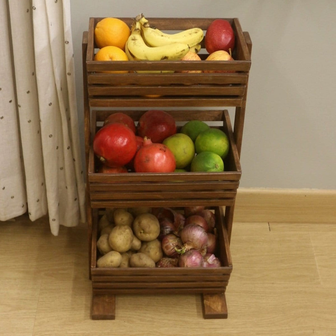 Barish Veg & Fruit Basket (3 Tier) Walnut BH0058WT Best Home Decor Handcrafted
