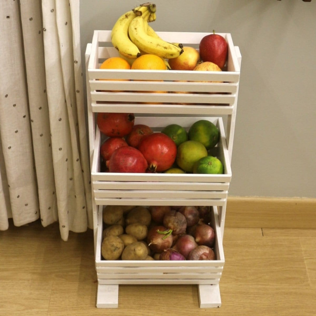 Barish Veg & Fruit Basket (3 Tier) White BH0058WE Best Home Decor Handcrafted