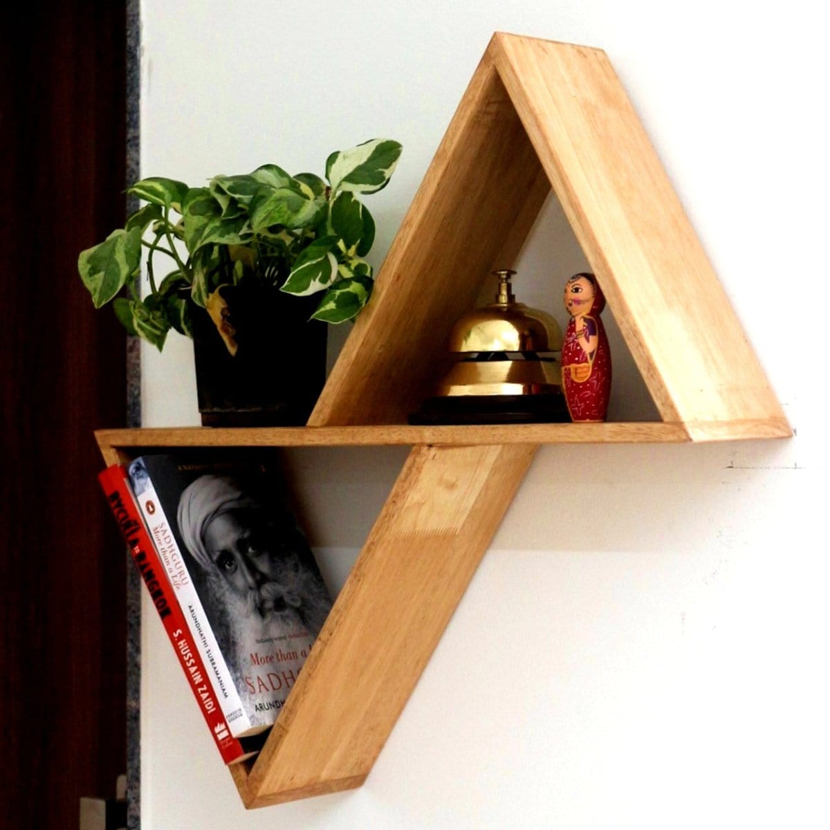 Barish Wall Shelf  2 Triangular Rubberwood BH0106RW Best Home Decor Handcrafted
