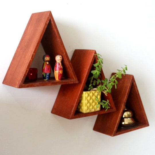 Barish Wall Shelf Triangular (Set of 3) Firewood BH0010FW Best Home Decor Handcrafted