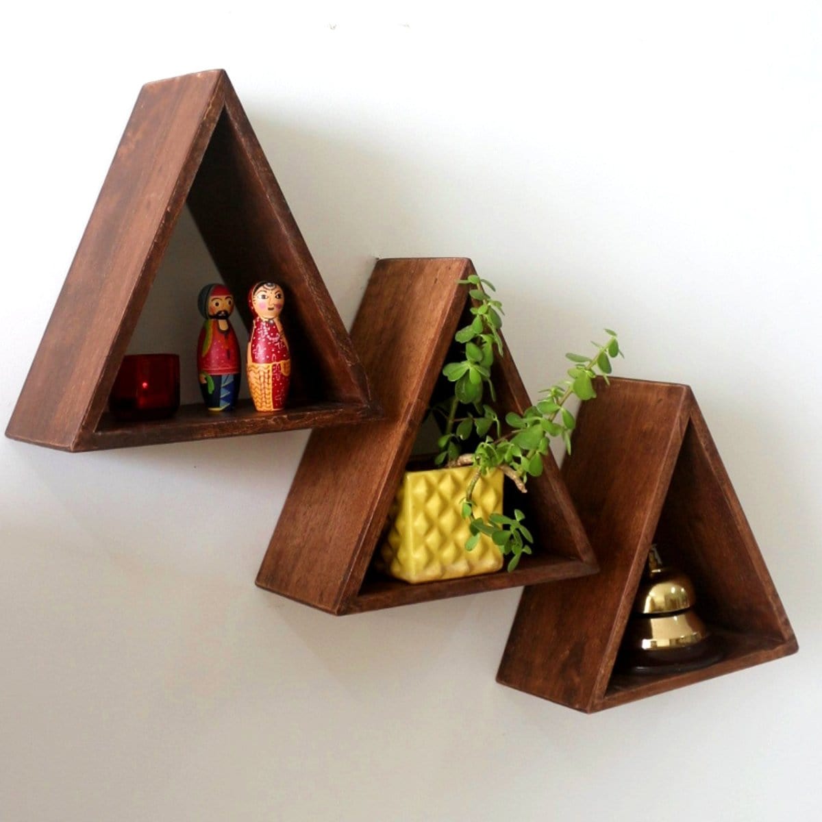 Barish Wall Shelf Triangular (Set of 3) Walnut BH0010WT Best Home Decor Handcrafted