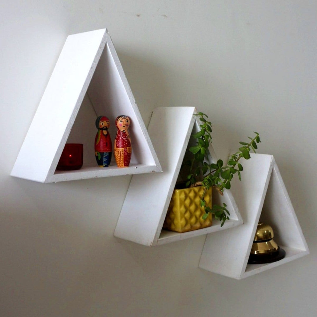 Barish Wall Shelf Triangular (Set of 3) White BH0010WE Best Home Decor Handcrafted