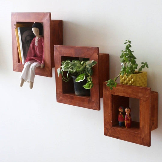 Barish Wall Shelves (Set of 3) Firewood BH0074FW Best Home Decor Handcrafted