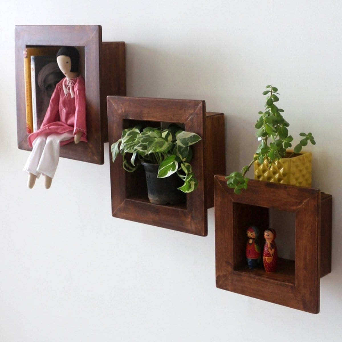 Barish Wall Shelves (Set of 3) Walnut BH0074WT Best Home Decor Handcrafted