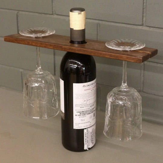 Barish Wine and Glass Holder Walnut BH0108WT Best Home Decor Handcrafted