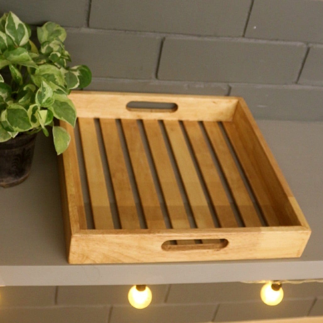 Barish Wooden Tray 12 x 12 Rubberwood BH0037RW Best Home Decor Handcrafted
